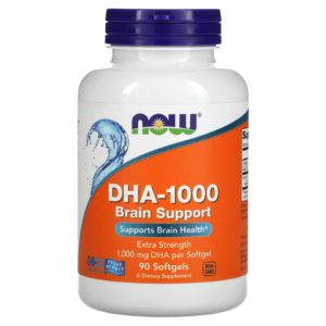 NOW Foods, Suplemento de refuerzo cerebral DHA-1000, Concentración extra, 1000 mg, 90 cápsulas blandas