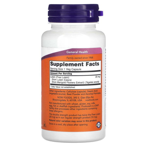 NOW Foods, Luteína, concentración doble, 90 cápsulas vegetales - Imagen 2