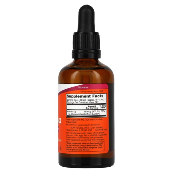 NOW Foods, Vitamina D3 líquida, 10 mcg (400 UI), 59 ml (2 oz. líq.) - Imagen 2