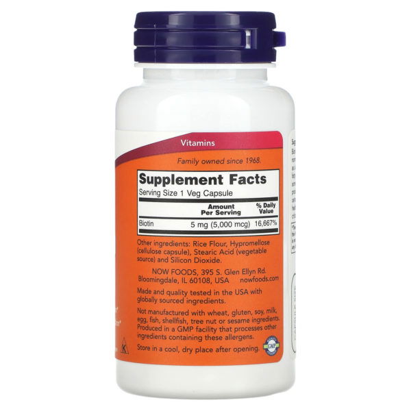 NOW Foods, Biotina, 5000 mcg, 60 cápsulas vegetales - Imagen 2