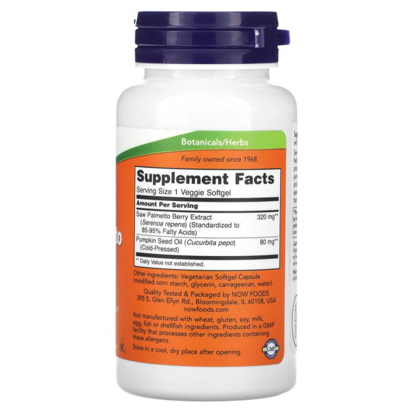 NOW Foods, Extracto de palma enana americana, Salud masculina, 320 mg, 90 cápsulas blandas vegetales - Imagen 2