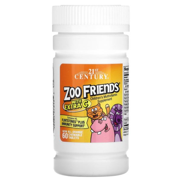 21st Century, Zoo Friends con vitamina C extra, Naranja, 60 comprimidos masticables