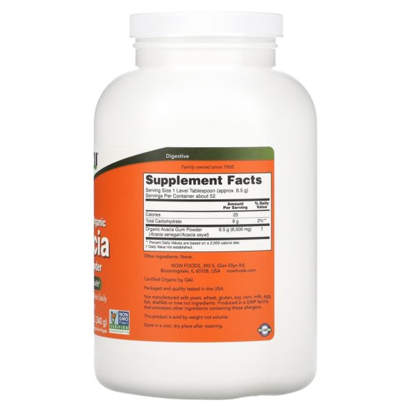 NOW Foods, Certificación orgánica, Fibra de acacia, Polvo, 12 oz (340 g) - Imagen 2