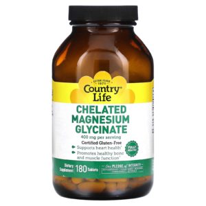 Country Life, Glicinato de magnesio quelado, 133 mg, 180 comprimidos