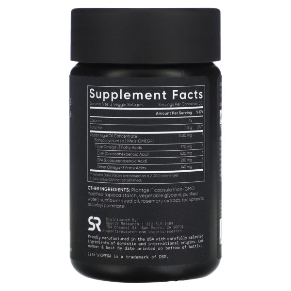 Sports Research, Suplemento con omega-3 vegano, 60 cápsulas blandas vegetales - Imagen 2