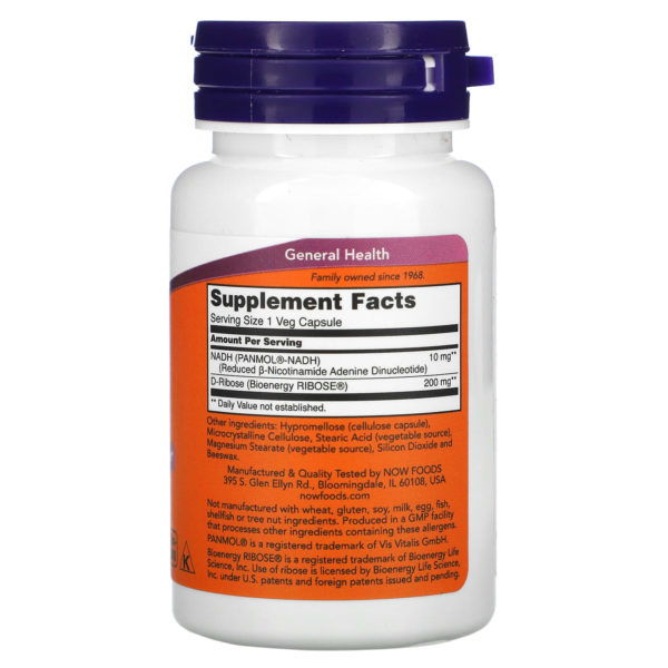 NOW Foods, NADH, 10 mg, 60 cápsulas vegetales - Imagen 2