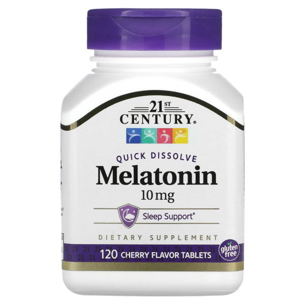 21st Century, Melatonina de disolución rápida, Sabor a cereza, 10 mg, 120 comprimidos