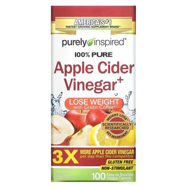 Purely Inspired, Vinagre de sidra de manzana+, 100 comprimidos vegetales fáciles de ingerir