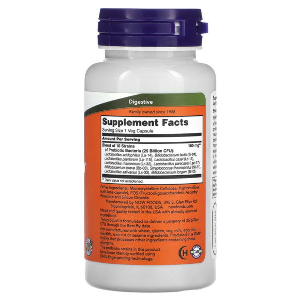 NOW Foods, Probiotic-10, 25.000 millones de UFC, 100 cápsulas vegetales - Imagen 2