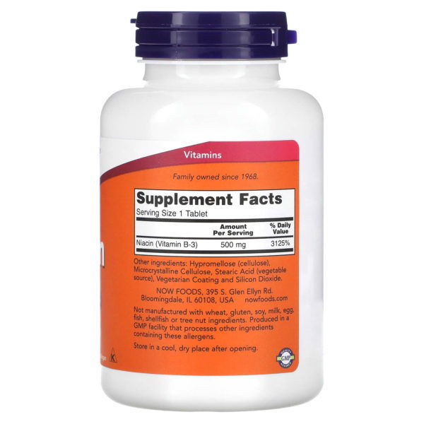 NOW Foods, Niacina, 500 mg, 250 comprimidos - Imagen 2