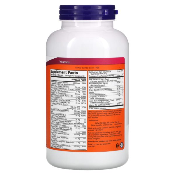 NOW Foods, ADAM, Suplemento multivitamínico superior para hombres, 180 cápsulas blandas - Imagen 2
