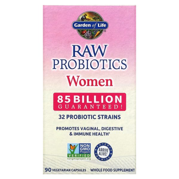 Garden of Life, Probióticos crudos, Mujeres, 85.000 millones de UFC, 90 cápsulas vegetales