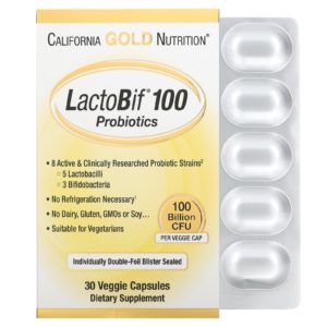 California Gold Nutrition, Probióticos LactoBif 100, 100.000 millones de UFC, 30 cápsulas vegetales