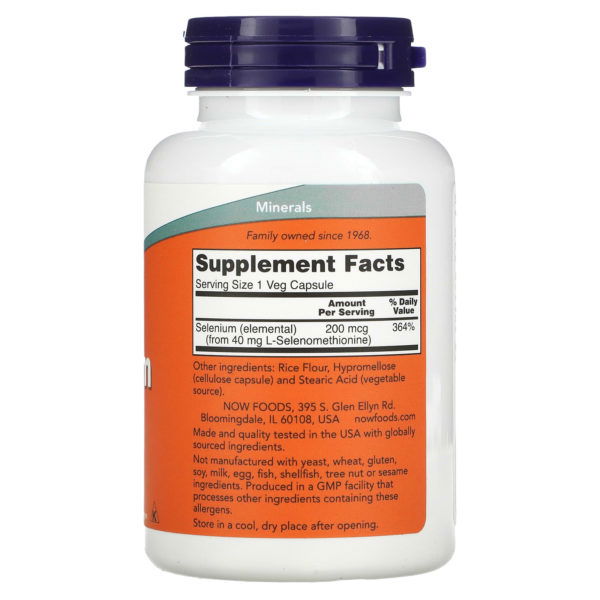 NOW Foods, Selenio, 200 mcg, 180 cápsulas vegetales - Imagen 2