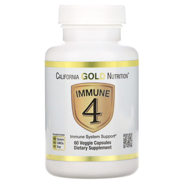 California Gold Nutrition, Immune 4, Suplemento de refuerzo inmunitario, 60 cápsulas vegetales