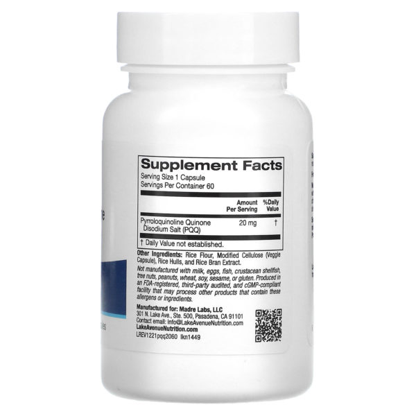 Lake Avenue Nutrition, PQQ, 20 mg, 60 cápsulas vegetales - Imagen 2