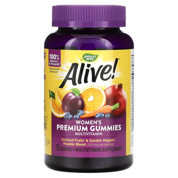 Nature's Way, Alive!, Gomitas prémiums para mujeres, Suplemento multivitamínico, Uva, cereza, arándano azul y asaí, 75 gomitas