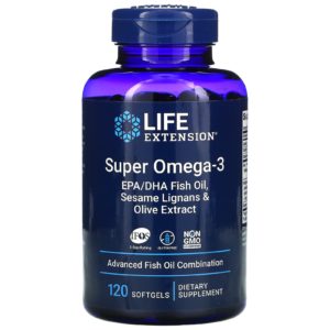 Life Extension, Super omega-3, Aceite de pescado con EPA y DHA, lignanos de sésamo y extracto de olivo, 120 cápsulas blandas