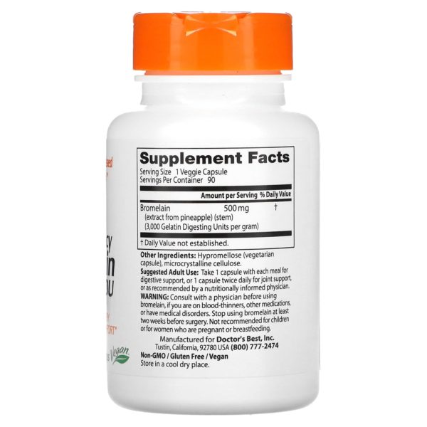 Doctor's Best, Bromelina 3000 UDG de alta potencia, 500 mg, 90 cápsulas vegetales - Imagen 2