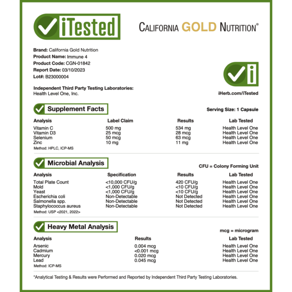 California Gold Nutrition, Immune 4, Suplemento de refuerzo inmunitario, 60 cápsulas vegetales - Imagen 4