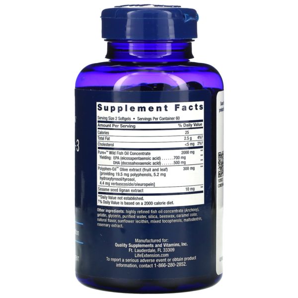 Life Extension, Super omega-3, Aceite de pescado con EPA y DHA, lignanos de sésamo y extracto de olivo, 120 cápsulas blandas - Imagen 2