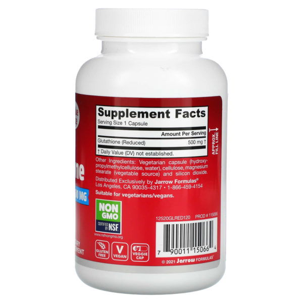 Jarrow Formulas, Glutatión reducido, 500 mg, 120 cápsulas vegetales - Imagen 2