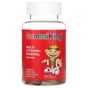 GummiKing, Suplemento multivitamínico y mineral para niños, Uva, limón, naranja, fresa y cereza, 60 gomitas