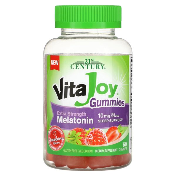 21st Century, Gomitas de melatonina Vita Joy, Concentración extra, fresa, 5 mg, 60 gomitas