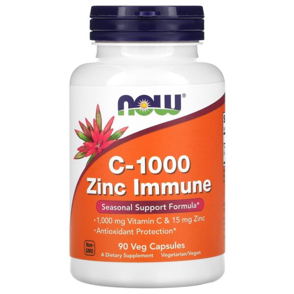 NOW Foods, Suplemento inmunitario de vitamina C-1000 y zinc, 1000 mg de vitamina C y 15 mg de zinc, 90 cápsulas vegetales