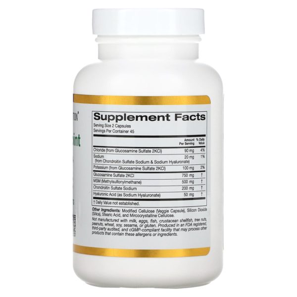 California Gold Nutrition, Fórmula vegetal para el refuerzo de las articulaciones, con glucosamina, condroitina, MSM y ácido hialurónico, 90 cápsulas vegetales - Imagen 2