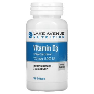 Lake Avenue Nutrition, Vitamina D3, 125 mcg (5000 UI), 360 cápsulas blandas