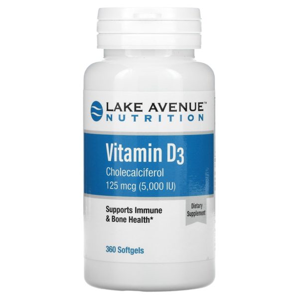 Lake Avenue Nutrition, Vitamina D3, 125 mcg (5000 UI), 360 cápsulas blandas