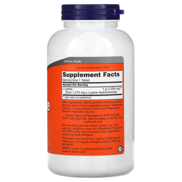NOW Foods, L-lisina, 1000 mg, 250 comprimidos - Imagen 2