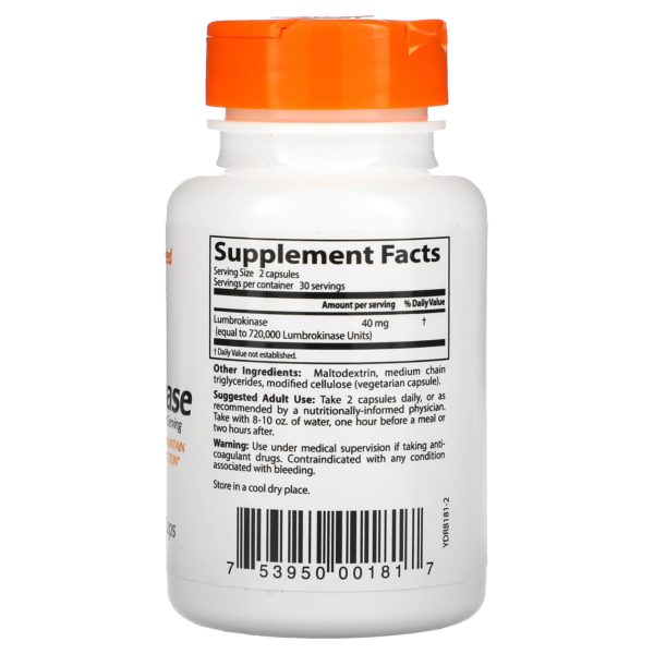 Doctor's Best, Lumbroquinasa, 20 mg, 60 cápsulas vegetales - Imagen 2