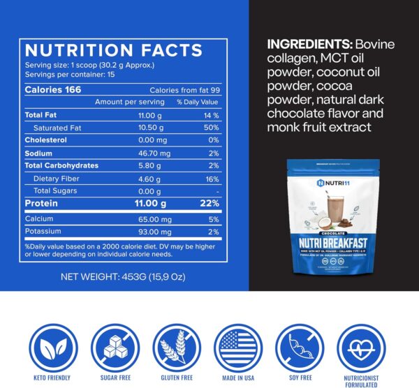Nutri 11 Nutribreakfast Chocolate 453gr - Imagen 2